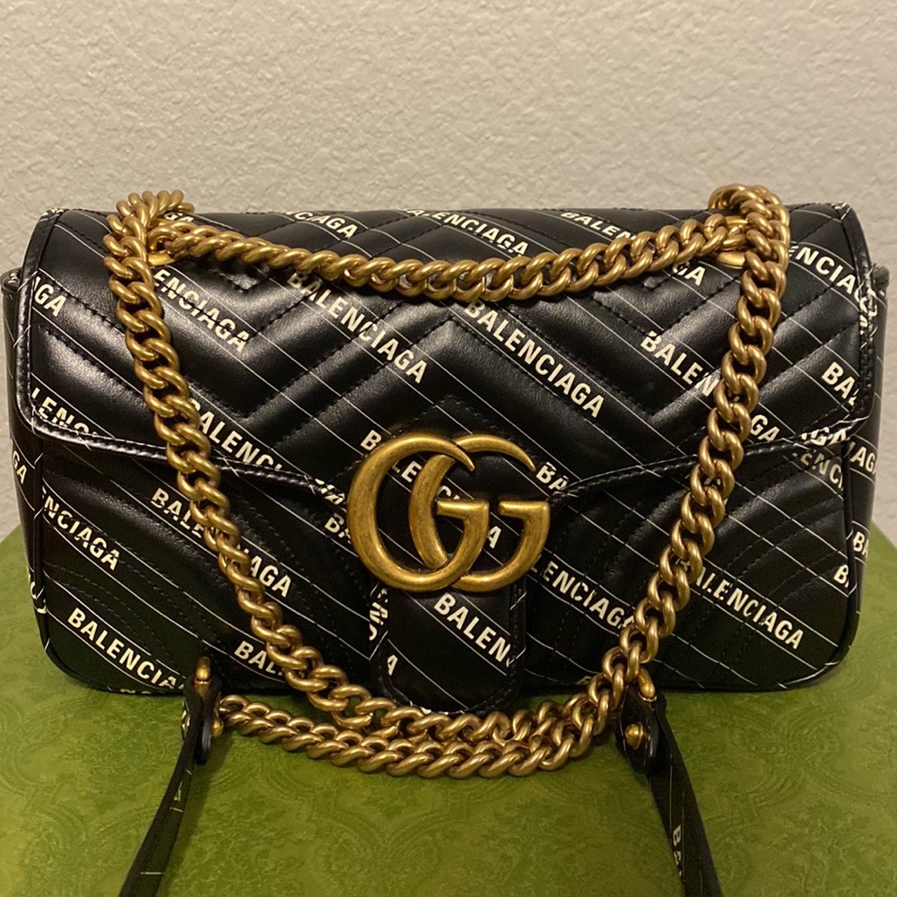 Gucci Hacker Project Limited Edition Balenciaga Print Leather Marmont GG Bag - Picture 7 of 15